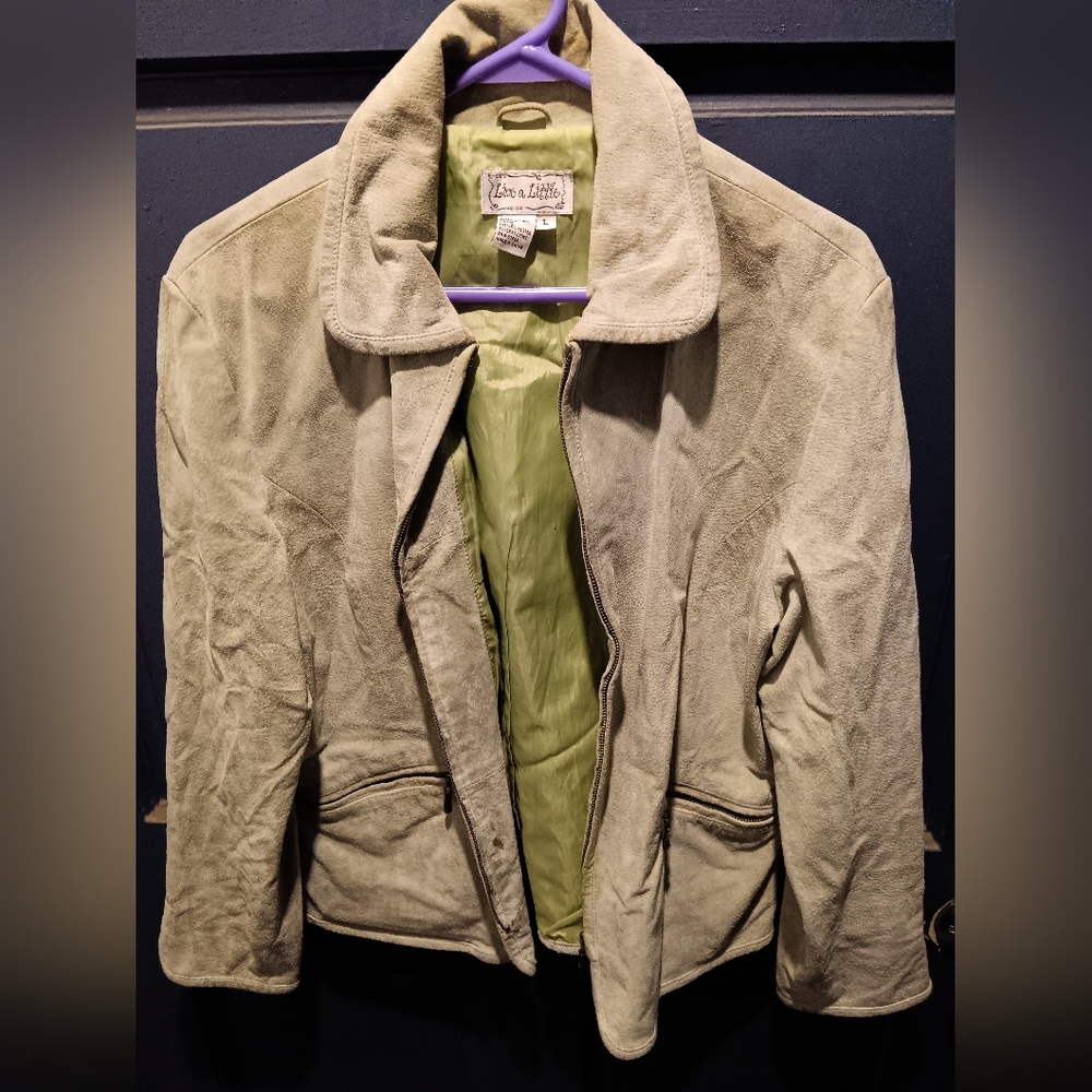 Vintage light green 100% Leather Jacket fully lined zipper front